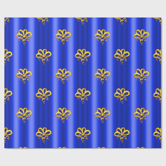 Papier Cadeau Des Bows en or pour Noël bleu (Plat)