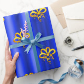 Papier Cadeau Des Bows en or pour Noël bleu