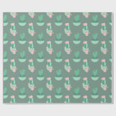 Papier Cadeau Des cactus aux coeurs roses en vert (Plat)
