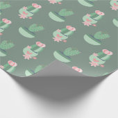 Papier Cadeau Des cactus aux coeurs roses en vert (Coin)
