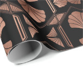 Papier Cadeau Des coques d'or Rose Art déco en noir (Coin rond)