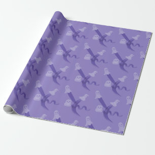 Papier Cadeau Des fantômes mauves et mignons volant sur un lilas