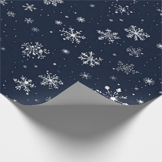 Papier Cadeau Des flocons blancs sur un Arrière - plan bleu fonc (Coin)