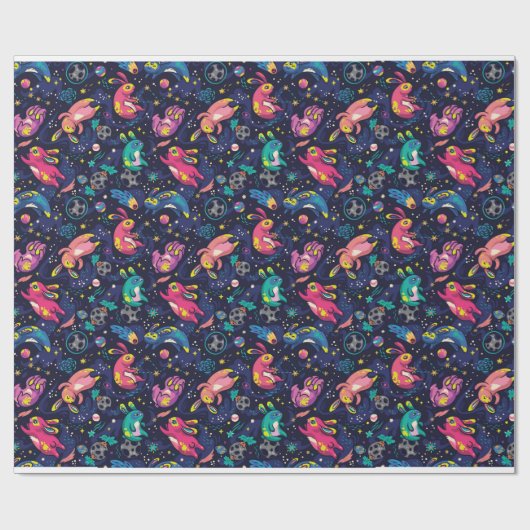 Papier Cadeau Des lapins Dans Du Papier D'Enveloppement Spatial (Plat)