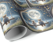 Papier Cadeau Des nounours sur une aile au clair de lune (Coin rond)