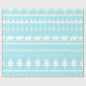 Papier Cadeau Des ours et des Motifs de Noël Turquoises (Plat)
