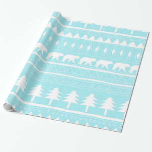 Papier Cadeau Des ours et des Motifs de Noël Turquoises