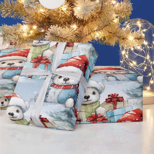 Papier Cadeau Des oursons polaires fêtent Noël (Vacances)