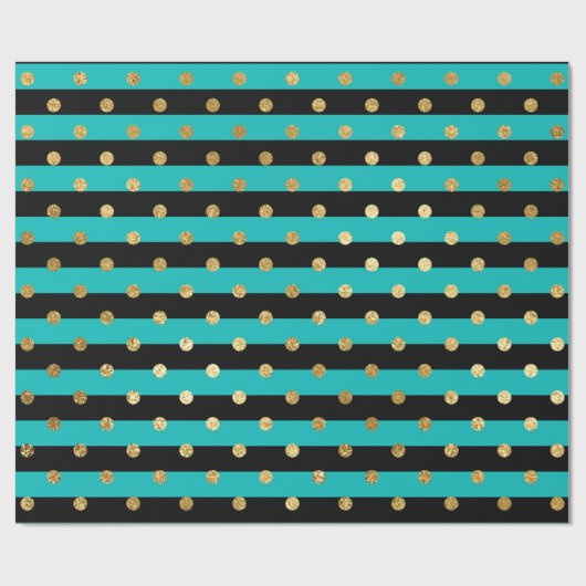 Papier Cadeau Des rayures turquoise avec fête d'anniversaire Poi (Plat)