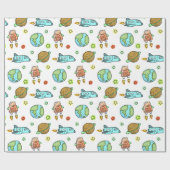 Papier Cadeau Des roquettes illustrées dans des Motifs spatiaux (Plat)