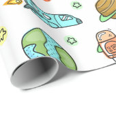 Papier Cadeau Des roquettes illustrées dans des Motifs spatiaux (Coin rond)