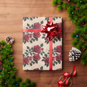 Papier Cadeau Des roses cramoisies vintage
