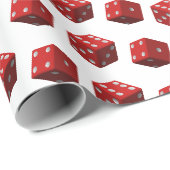 Papier Cadeau Dés rouges sur fond blanc (Coin rond)