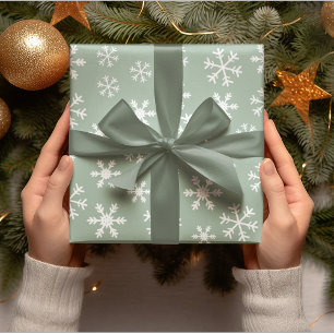 Papier Cadeau Des Snowflakes Blancs Vert Sur Noël Arrière - plan