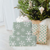 Papier Cadeau Des Snowflakes Blancs Vert Sur Noël Arrière - plan