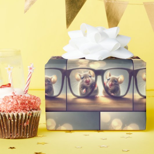Papier Cadeau Des souris à travers des lunettes noires (Fête d'anniversaire)