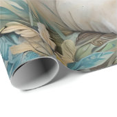 Papier Cadeau Des tigres d'or pâles dans une jungle bleue verte (Coin rond)