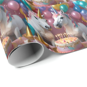 Papier Cadeau Des Unicornes Blancs Fêtent Leur Anniversaire,
