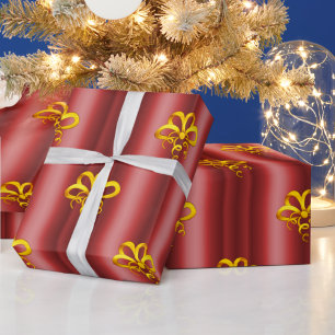 Papier Cadeau Des vaches d'or pour Noël rouge