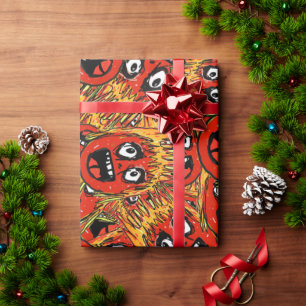 Papier Cadeau Des visages de dessins animés chaotiques et enflam