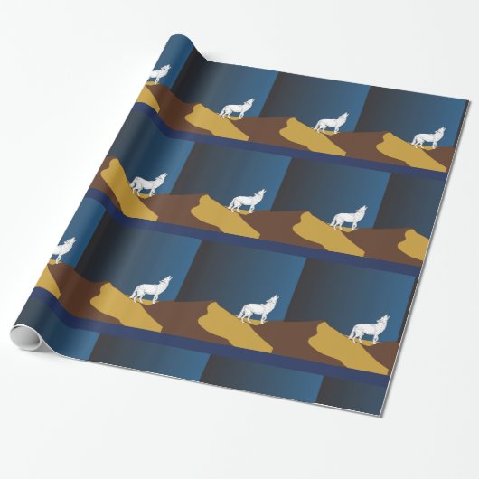 Papier Cadeau Desert Coyote Howling Pleine lune Thunder_Cove (Déroulé)