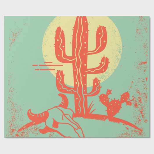 Papier Cadeau Desert landscape with Cactuses and cow skull. Vint (Plat)