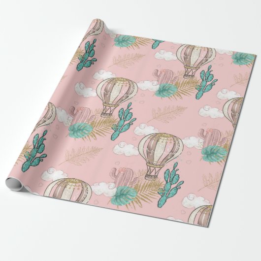 Papier Cadeau Désert tropical rose et or (Déroulé)
