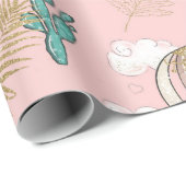 Papier Cadeau Désert tropical rose et or (Coin rond)