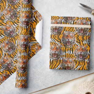 Papier Cadeau Design à motif imprimé tête de tigre sur peau de t