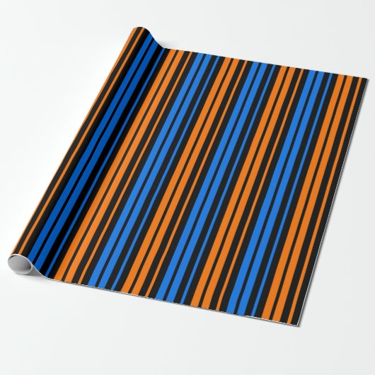 Papier Cadeau Design à rayures verticales bleu orange bleu (Déroulé)