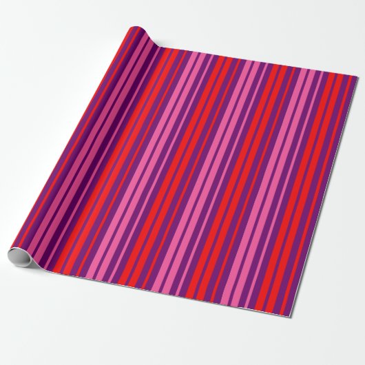 Papier Cadeau Design à rayures verticales rose violet rouge (Déroulé)