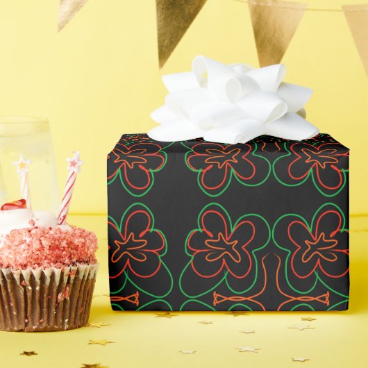 Papier Cadeau Design Abstrait de fleurs vertes et oranges (Fête d'anniversaire)