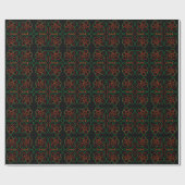Papier Cadeau Design Abstrait de fleurs vertes et oranges (Plat)