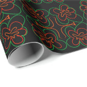 Papier Cadeau Design Abstrait de fleurs vertes et oranges (Coin rond)