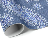 Papier Cadeau Design Blue Denim et Paisley (Coin rond)