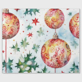 Papier Cadeau Design classique de bal de Noël rouge (Plat)