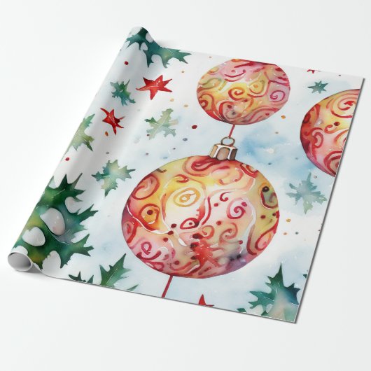 Papier Cadeau Design classique de bal de Noël rouge (Déroulé)