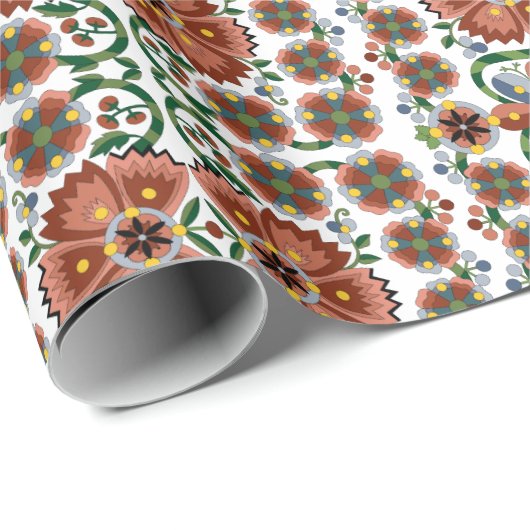 Papier Cadeau Design d'art folklorique estonien avec fleurs (Coin rond)