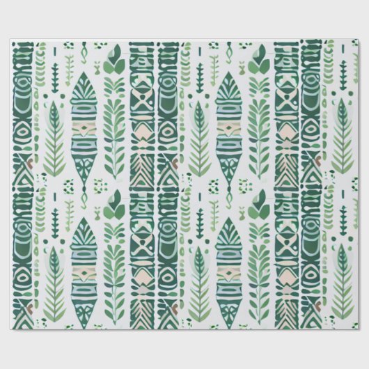 Papier Cadeau Design de boho vert (Plat)