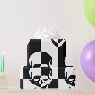 Papier Cadeau Design de crâne d'illusion optique en noir et blan