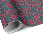 Papier Cadeau Design de fleurs rouges (Coin rond)