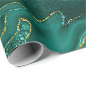 Papier Cadeau Design de marbrage d'or turquoise (Coin rond)