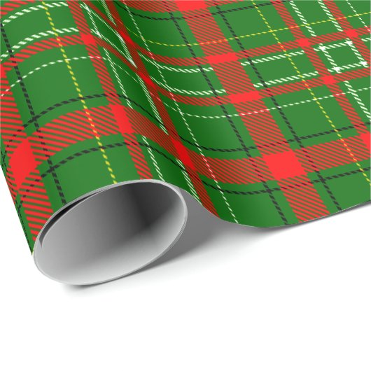 Papier Cadeau Design de Motif de Noël Tartan vert (Coin rond)