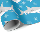 Papier Cadeau Design de Noël Blue Shark et Snowflake (Coin rond)