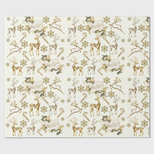 Papier Cadeau Design de Noël Or sur blanc (Plat)