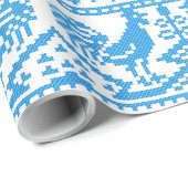 Papier Cadeau Design de point de croix Blue Rooster (Coin rond)