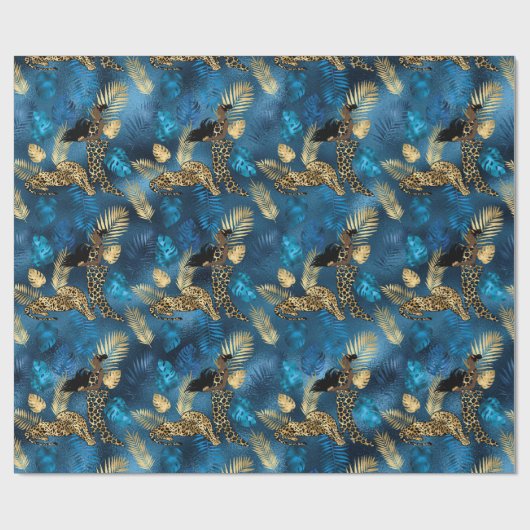 Papier Cadeau Design de série Leopard bleu et or 6 (Plat)