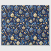 Papier Cadeau Design décoratif bleu et or Noël (Plat)