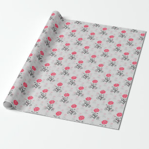 Papier Cadeau Design d'illustration de l'empreinte de fleurs rou