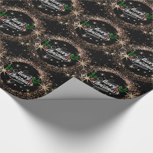 Papier Cadeau Design élégant de Noël noir et or (Coin)